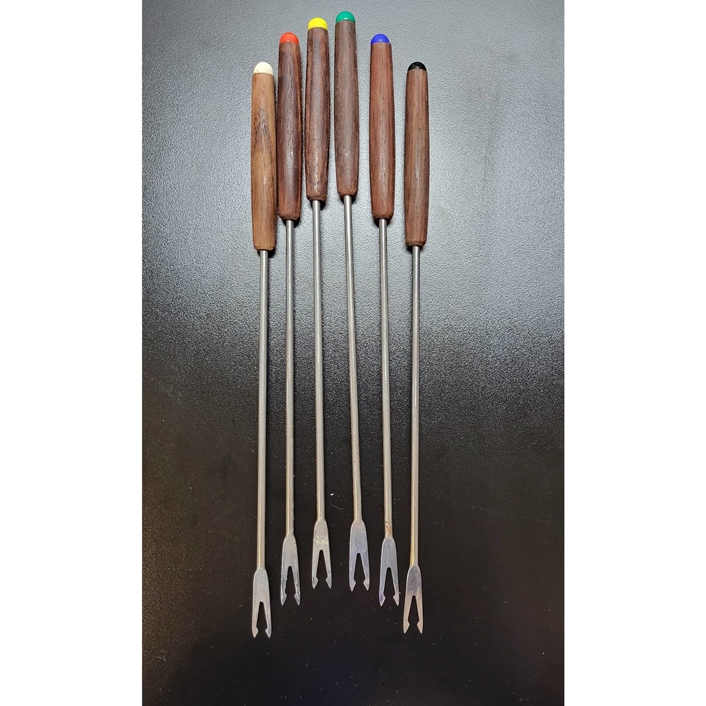 Fondue Forks Set of 6 Rosewood handles Stainless Steel Japan Color Tips